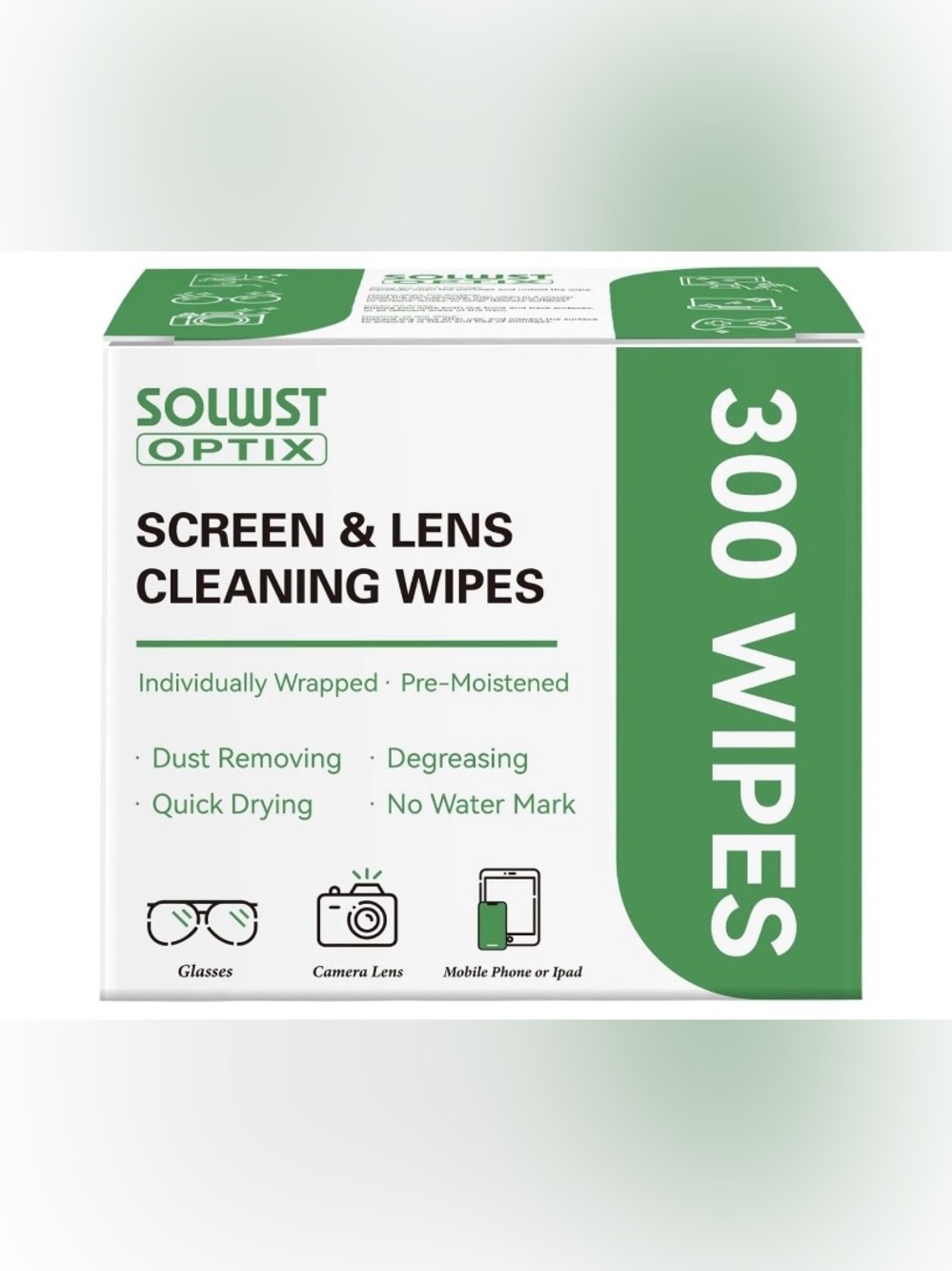 Solwist Optix Screen & Lens Cleaning Wipes - Green & White Pack